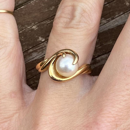 Gorgeous And Elegant Gold Pearl Ring-JEWELBUYS