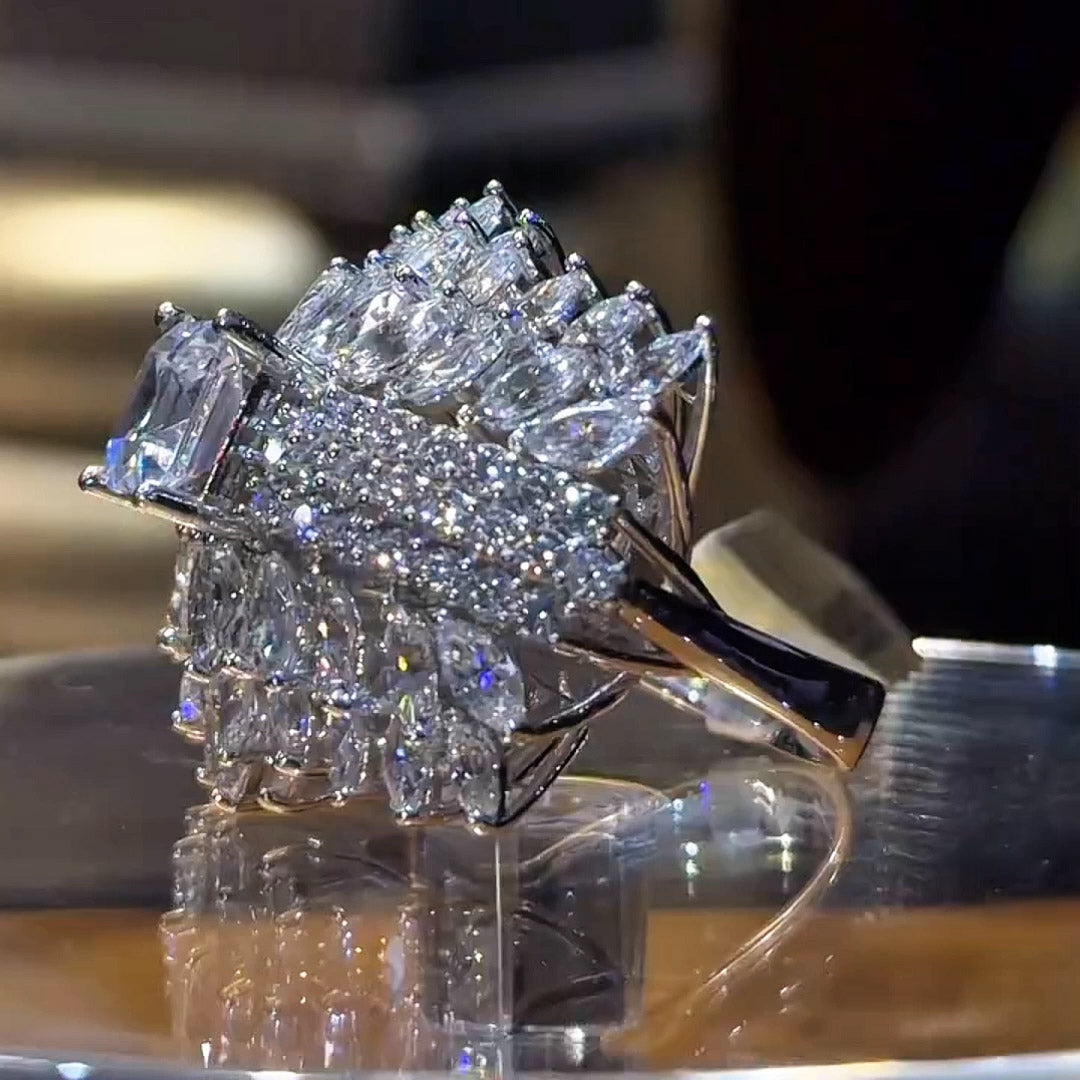 4.5Ctw Ascher-cut layered gemstone cluster ring-JEWELBUYS