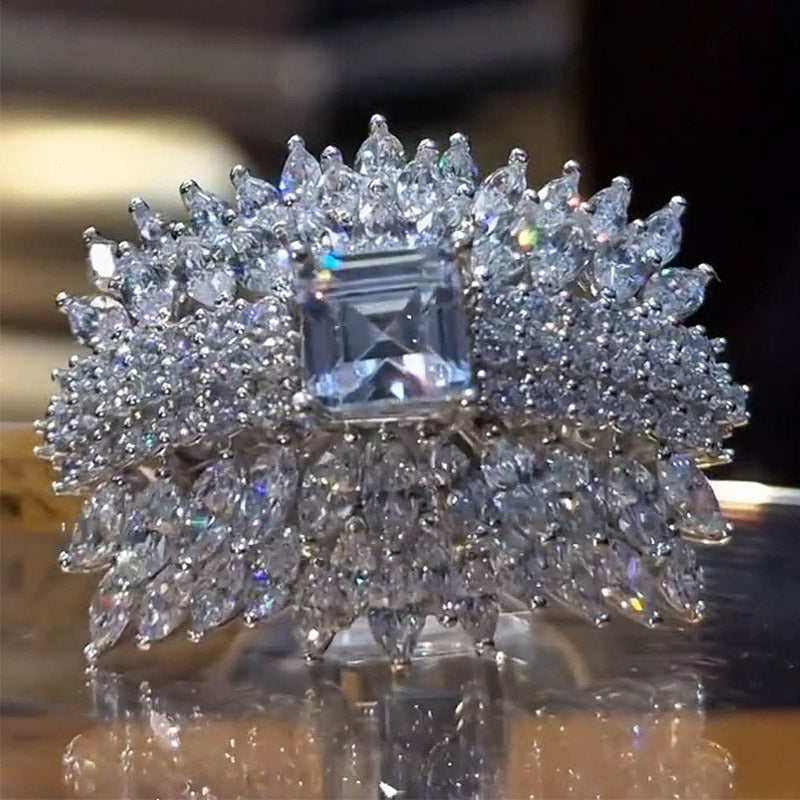 4.5Ctw Ascher-cut layered gemstone cluster ring-JEWELBUYS