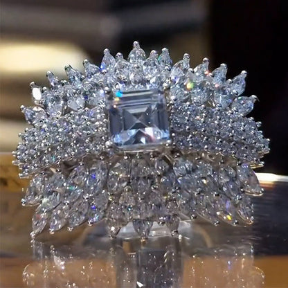 4.5Ctw Ascher-cut layered gemstone cluster ring-JEWELBUYS