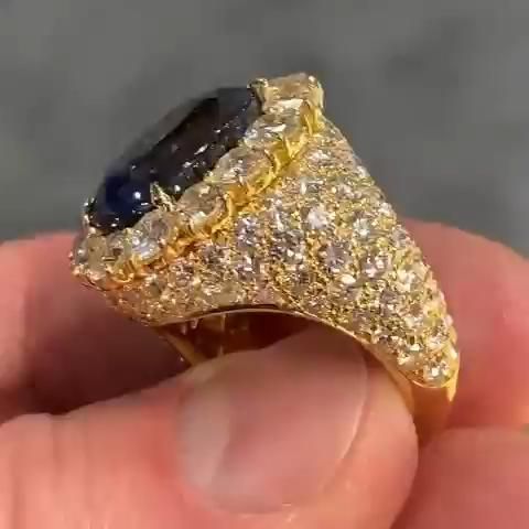 7.0Ctw Oval Royal Sapphire Blue Gold Handmade Engagement Ring-JEWELBUYS