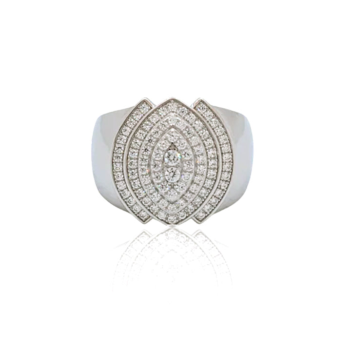1.2Ctw Layered Marquise-Cut Halo Round Sapphire Elegant Ring-JEWELBUYS