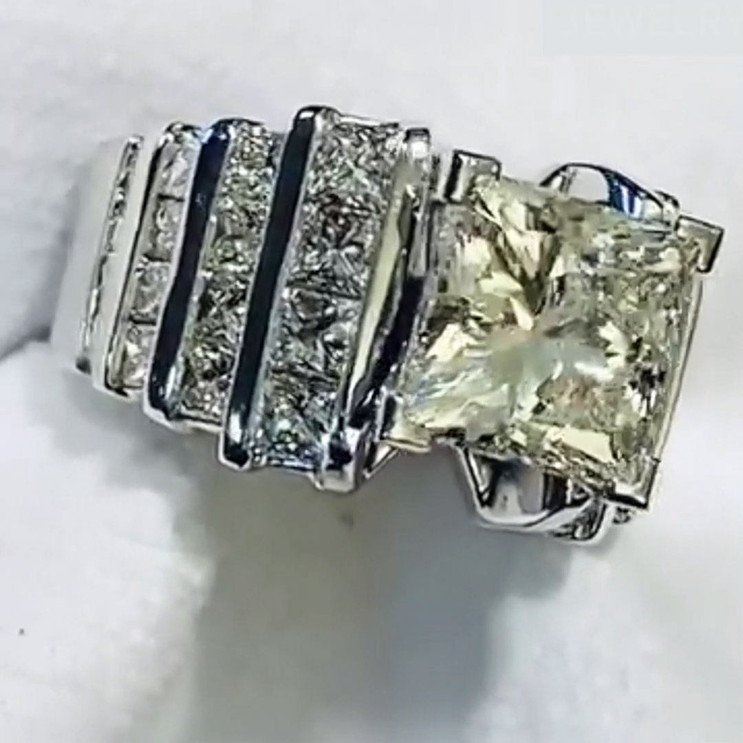 5.6Ctw Princess Cut White Sapphire Channel Set Channel Engagement Ring-JEWELBUYS