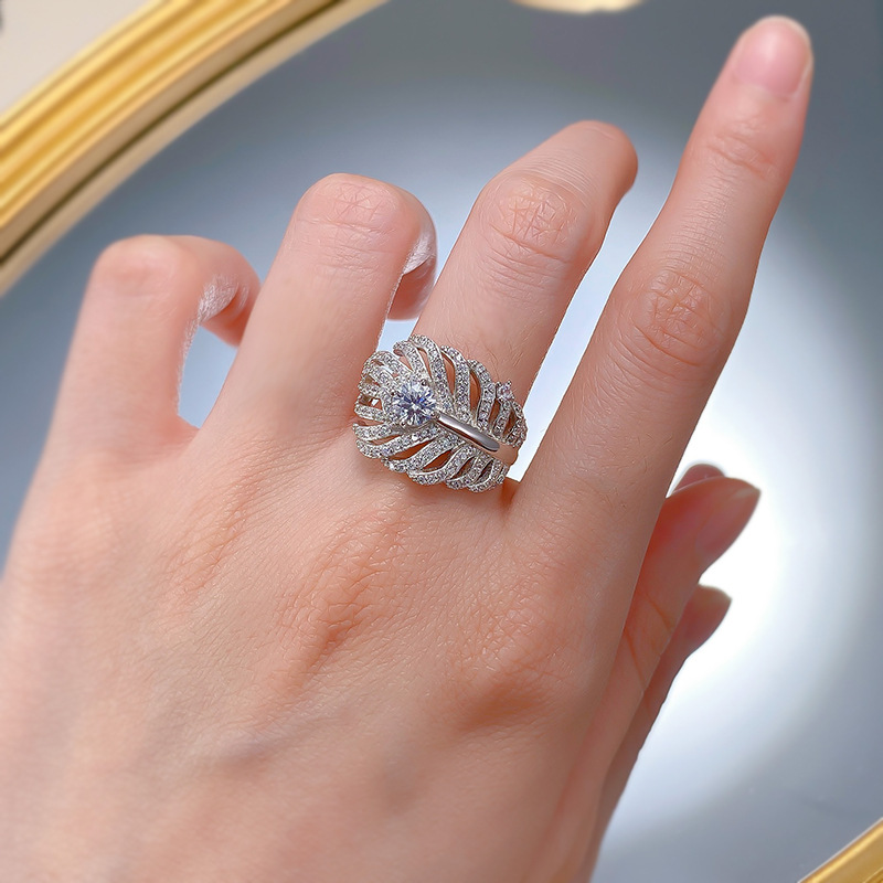 Silver Leaf Shape Gemstone Ring -JEWELBUYS