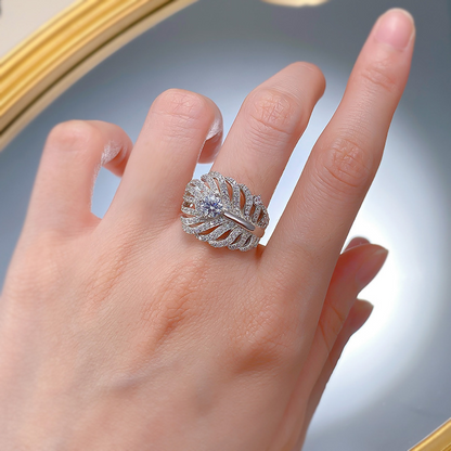 Silver Leaf Shape Gemstone Ring -JEWELBUYS