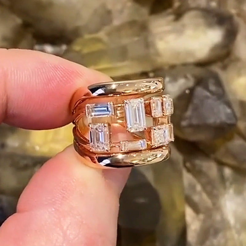 4.18ctw Rose Gold Baguette Sapphire Wide Ring-JEWELBUYS