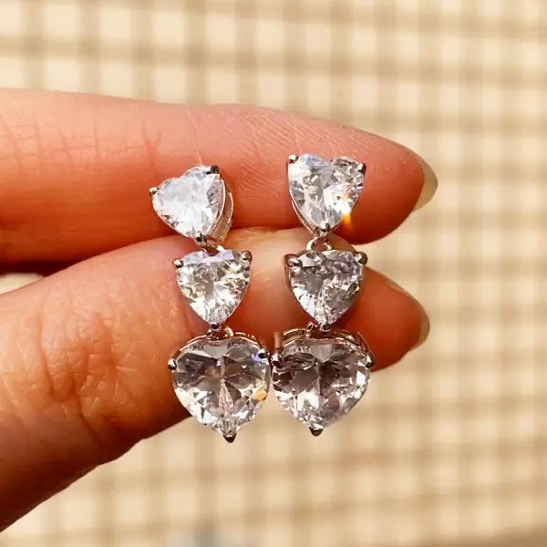 15 ctw Heart Cut White Gemstone Chandelier Earrings - JEWELBUYS