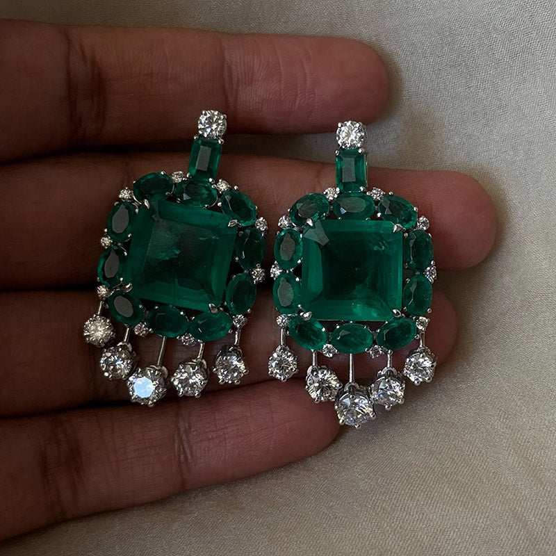 8.0Ctw Square and Oval Cut Emerald and Sapphire Tassel Earrings-JEWELBUYS