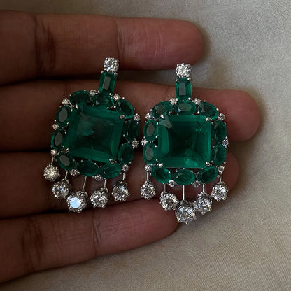 8.0Ctw Square and Oval Cut Emerald and Sapphire Tassel Earrings-JEWELBUYS