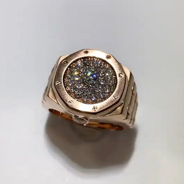 0.8ctw Round Cut Men's Pave Rose Gold Ring-JEWELBUYS