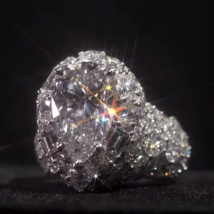 9.8ctw Pear-cut White Sapphire Pave Set Engagement Ring-JEWELBUYS