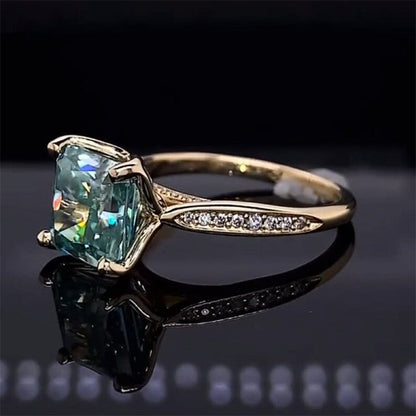 3ct Cushion Cut Blue-Green Sapphire Engagement Ring-JEWELBUYS