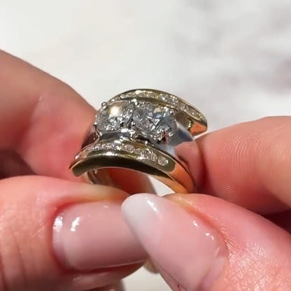 3.0ctw Double Round Brilliant White Sapphire Engagement Ring-JEWELBUYS