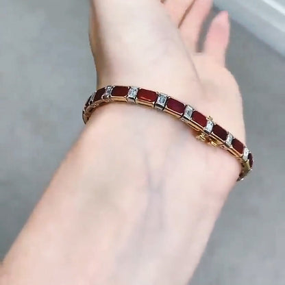 10Ctw Exquisite emerald-cut ruby and sapphire bracelet-JEWELBUYS