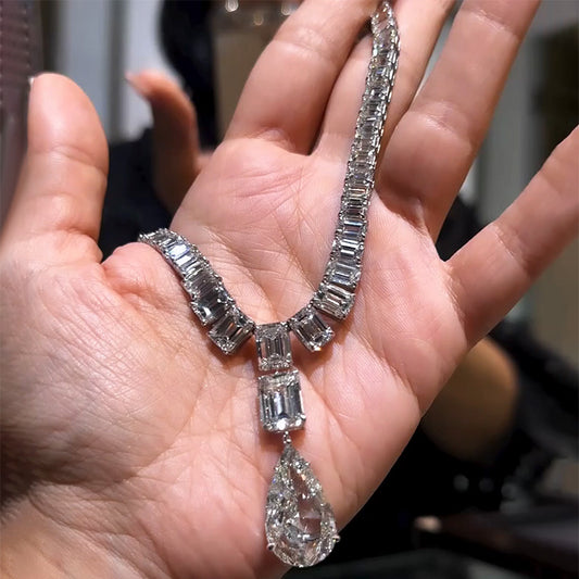 50Ctw Emerald Teardrop Sapphire Pendant Necklace-JEWELBUYS