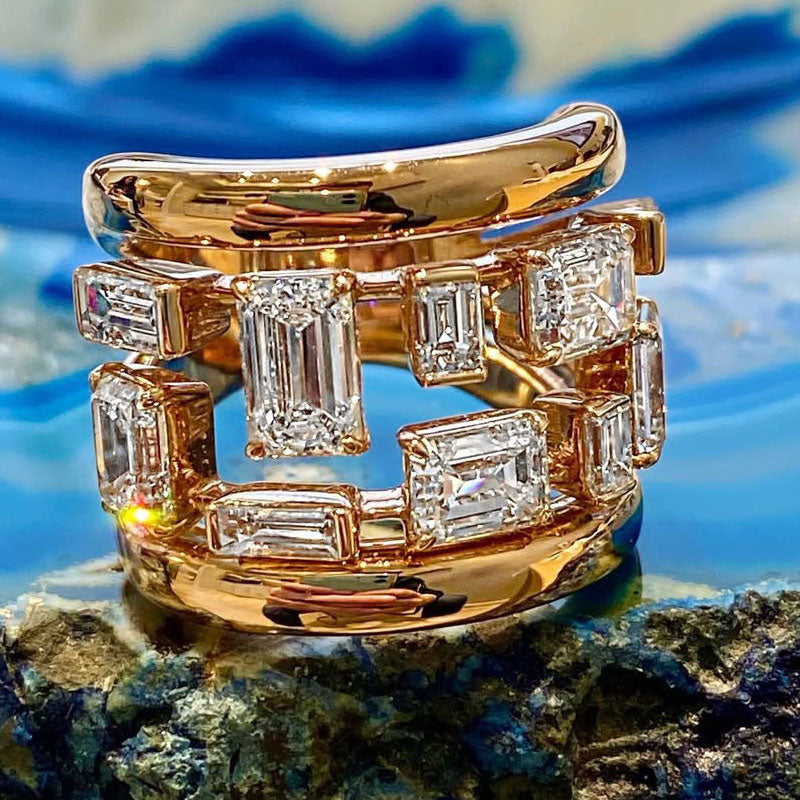 4.18ctw Rose Gold Baguette Sapphire Wide Ring-JEWELBUYS