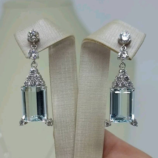8.5Ctw Emerald-cut Aquamarine Sapphire Pendant Earrings-JEWELBUYS