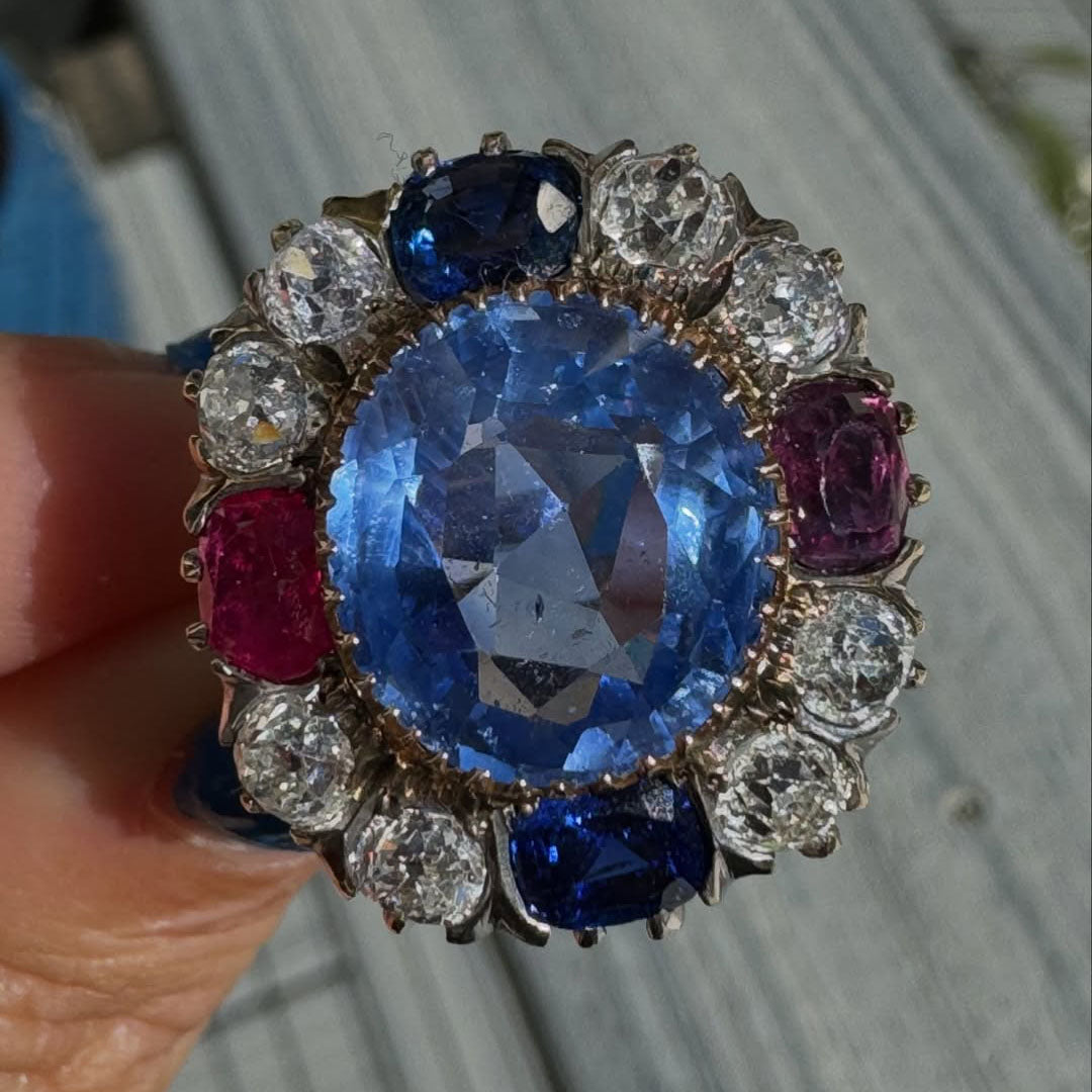 9Ctw Red White Blue Sapphire Vintage Ring-JEWELBUYS