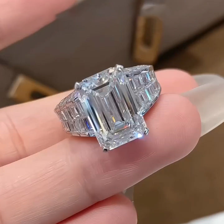 9.5Ctw Emerald-cut Art Deco style pavé sapphire engagement ring-JEWELBUYS
