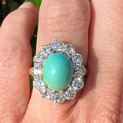 5Ctw Oval Turquoise and Sapphire Ring-JEWELBUYS