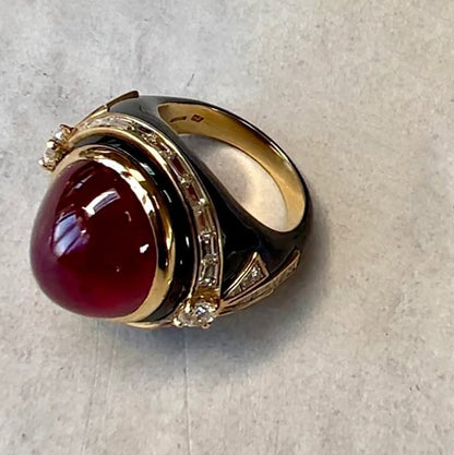 5.05Ctw Cabochon Ruby Black Hair Salon Ring-JEWELBUYS