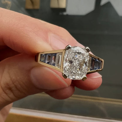 4.0Ctw Cushion-cut stacked ring with aquamarine and white sapphires-JEWELBUYS