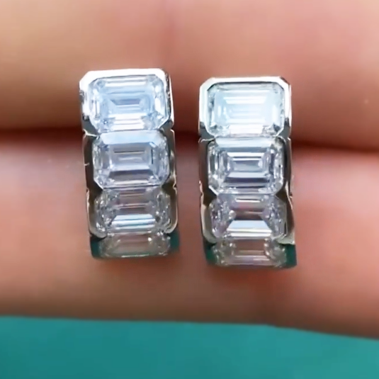 Stylish 8 ctw Emerald Cut White Gemstone Minimalist Design Earrings -JEWELBUYS