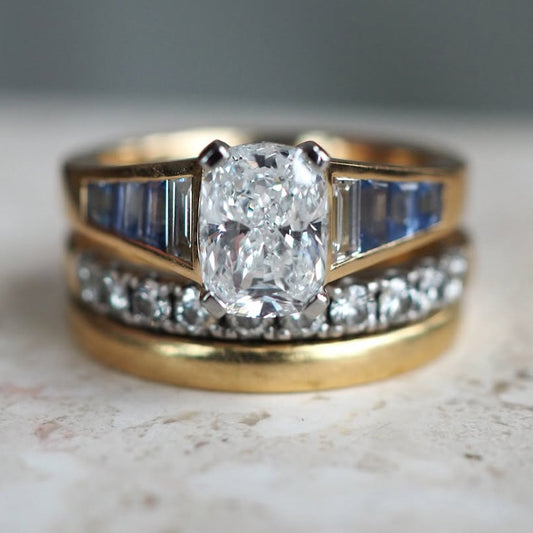 4.0Ctw Cushion-cut stacked ring with aquamarine and white sapphires-JEWELBUYS