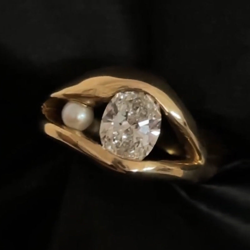 3.0ct Pearl And Oval Cut White Sapphire Creative Engagement Ring-JEWELBUYS