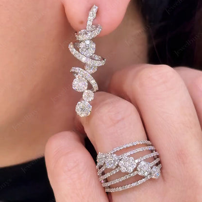 2.0ctw Exquisite Spiral Sapphire Dangle Earrings And Ring-JEWELBUYS