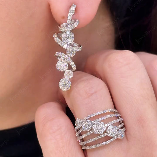 2.0ctw Exquisite Spiral Sapphire Dangle Earrings And Ring-JEWELBUYS