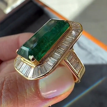 14.55Ctw Brilliant Rectangular Emerald and Sapphire Ring-JEWELBUYS
