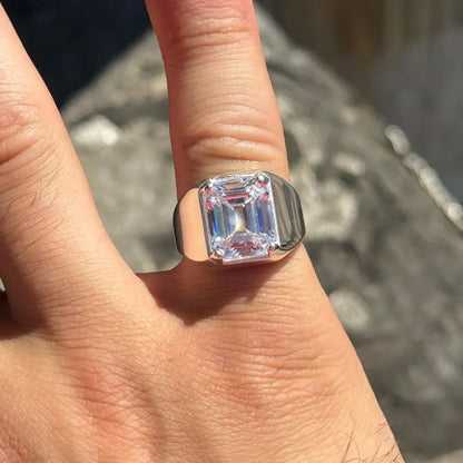 6.5Ct Emerald-Cut Classic Men's Sapphire Heavyweight Ring-JEWELBUYS
