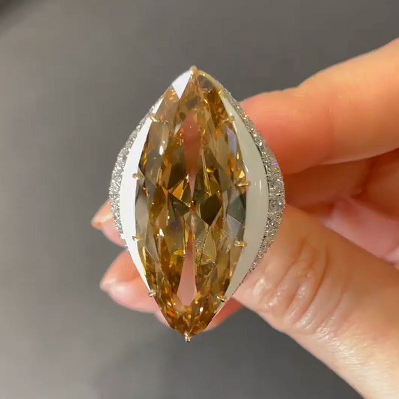18.66ct Marquise Cut Brownish Yellow Large Gemstone Ring-JEWELBUYS