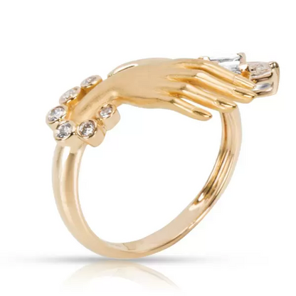 1.0ctw Marquise Cut Hand of Love Gemstone Yellow Gold Ring -JEWELBUYS