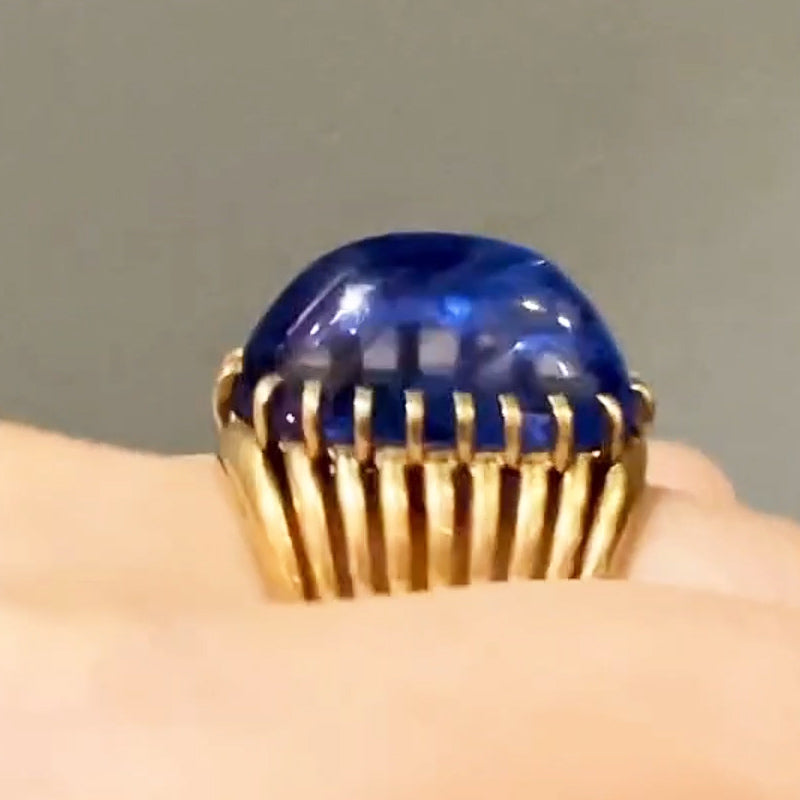 15Ct Oval Cabochon Blue Sapphire Ring-JEWELBUYS