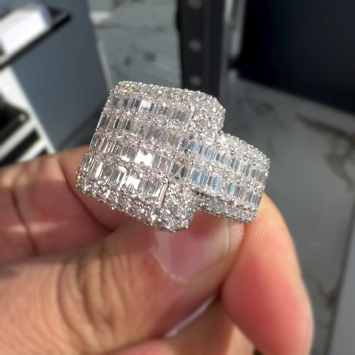 Gorgeous 10 ctw Baguette & Round Cut White Gemstone Pavé Ring for Men and Women -JEWELBUYS
