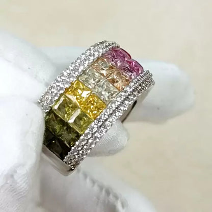 6.2ctw Rainbow Multi Color Sapphire Princess Cut Ring-JEWELBUYS