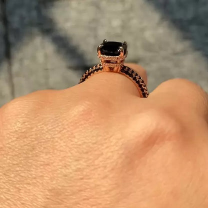 Personalized 3ct Cushion Cut Black Sapphire Engagement Ring-JEWELBUYS