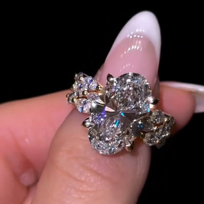 5.0Ctw Oval and Marquise Cut Sapphire Bubble Stacked Engagement Ring-JEWELBUYS