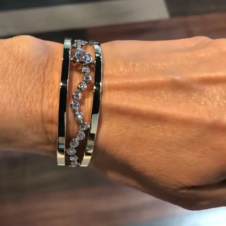 4.0Ctw Round Bezel Sapphire Bangle-JEWELBUYS