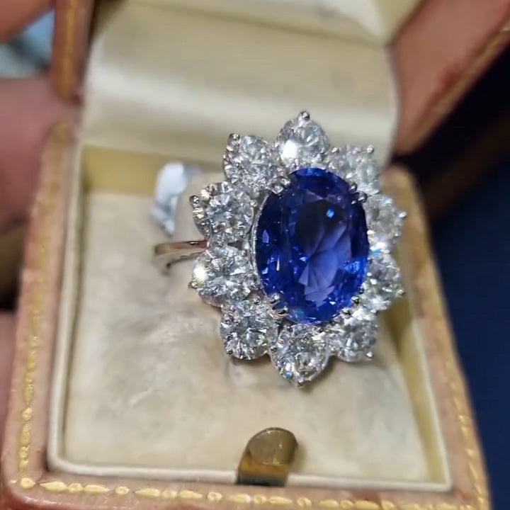 7.0Ctw Oval Ceylon Sapphire Engagement Ring-JEWELBUYS