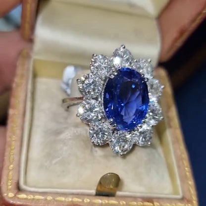 7.0Ctw Oval Ceylon Sapphire Engagement Ring-JEWELBUYS