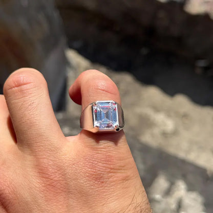 6.5Ct Emerald-Cut Classic Men's Sapphire Heavyweight Ring-JEWELBUYS