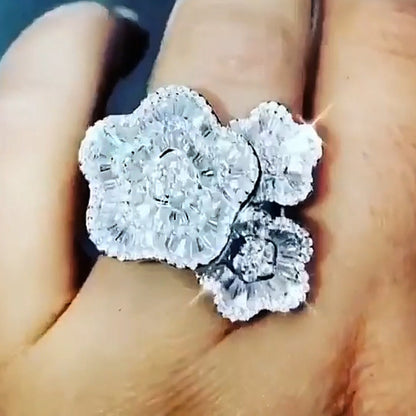 4.39ctw Baguette and Round Sapphire Flower Ring-JEWELBUYS