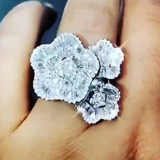 4.39ctw Baguette and Round Sapphire Flower Ring-JEWELBUYS