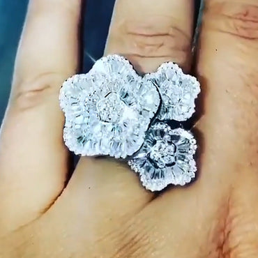4.39ctw Baguette and Round Sapphire Flower Ring-JEWELBUYS