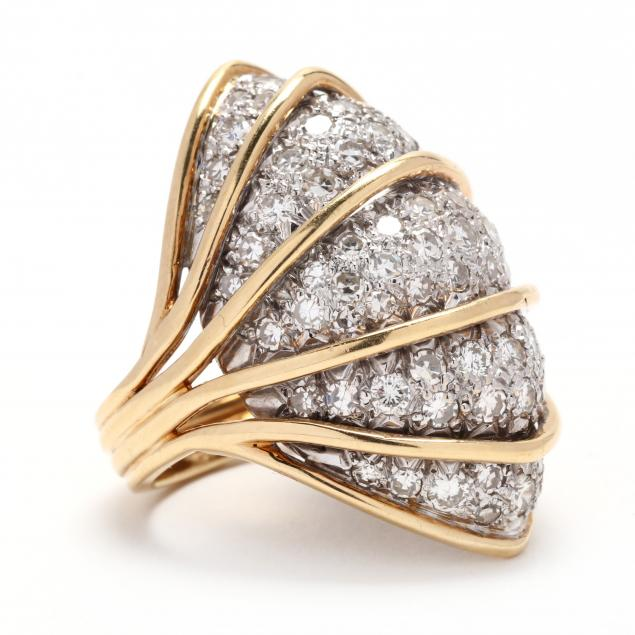 1.92 Ctw Two Color Gold Sapphire Dome Ring-JEWELBUYS