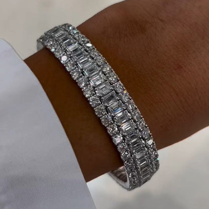 3 Row 60ctw Baguette & Round Cut Bracelet - JEWELBUYS