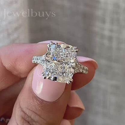 8ct Cushion & Round Cut White Sapphire Split Petal Engagement Ring-JEWELBUYS